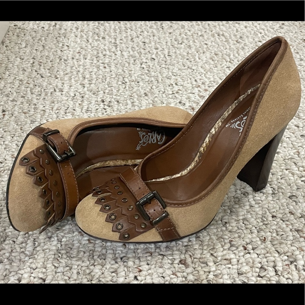 Leather fringe high heels Carlos Santana “Sidekick” 4”